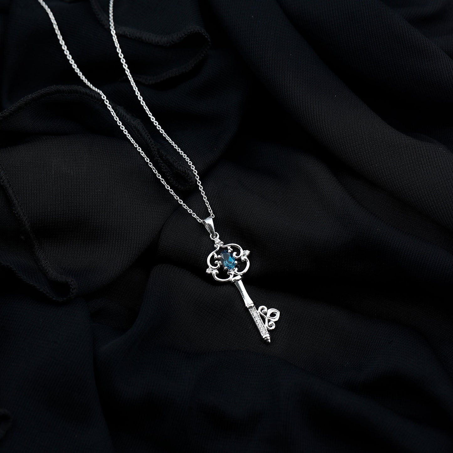 London Blue Topaz and Diamond Vintage Key Necklace