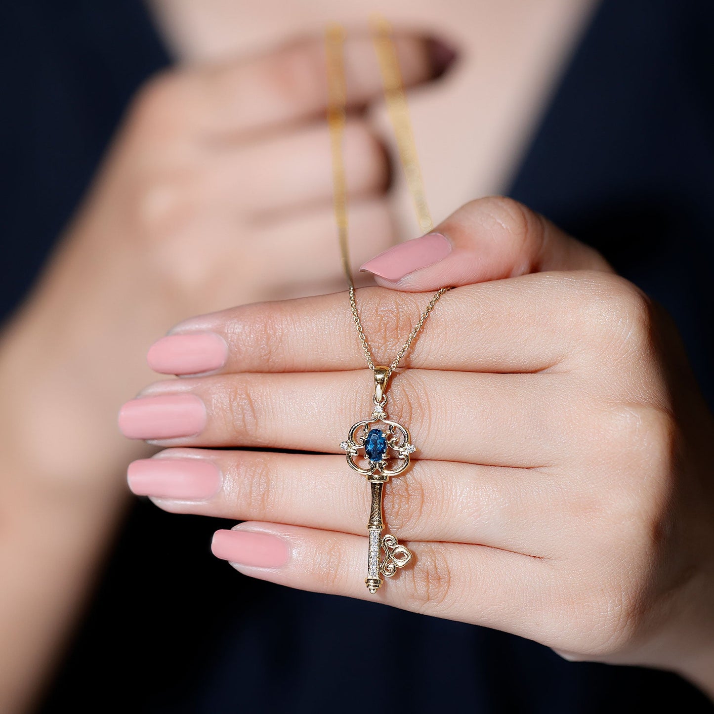 London Blue Topaz and Diamond Vintage Key Necklace