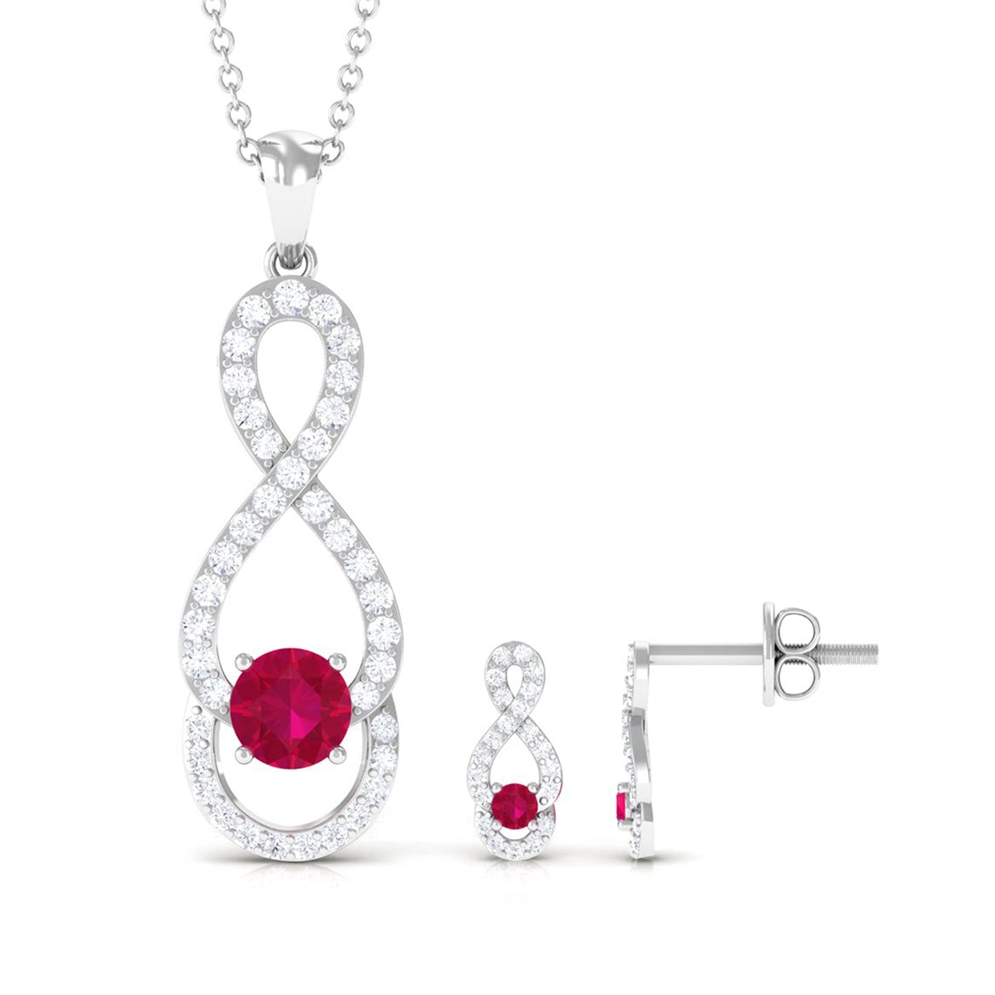 Round Ruby Infinity jewelry Set with Diamond