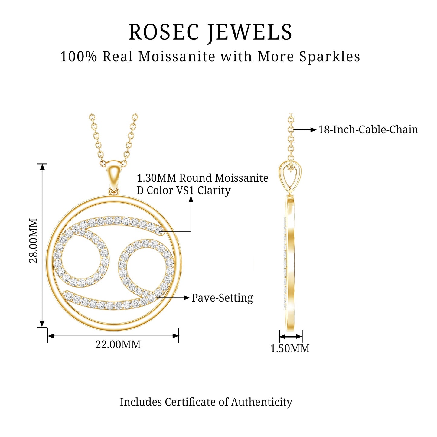 Certified Moissanite Cancer Zodiac Sign Necklace