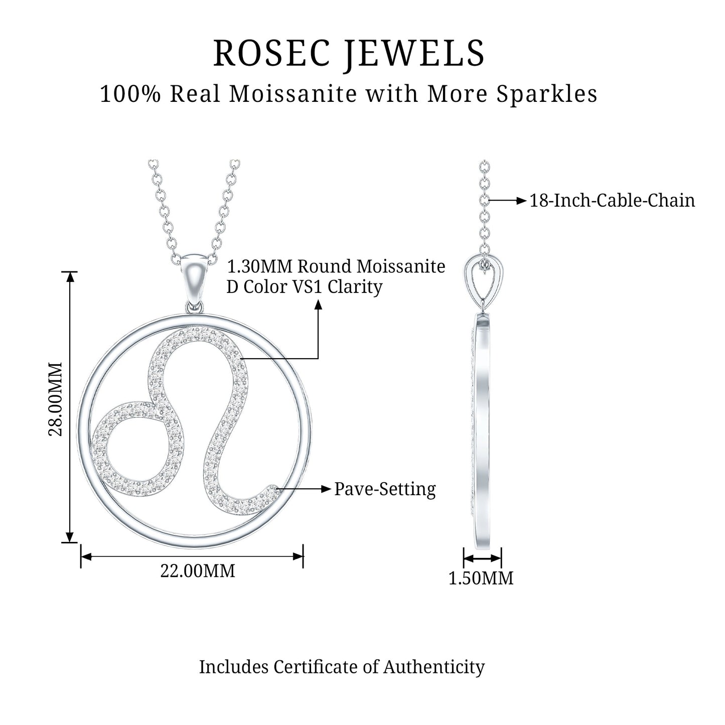 Certified Moissanite Leo Zodiac Sign Necklace
