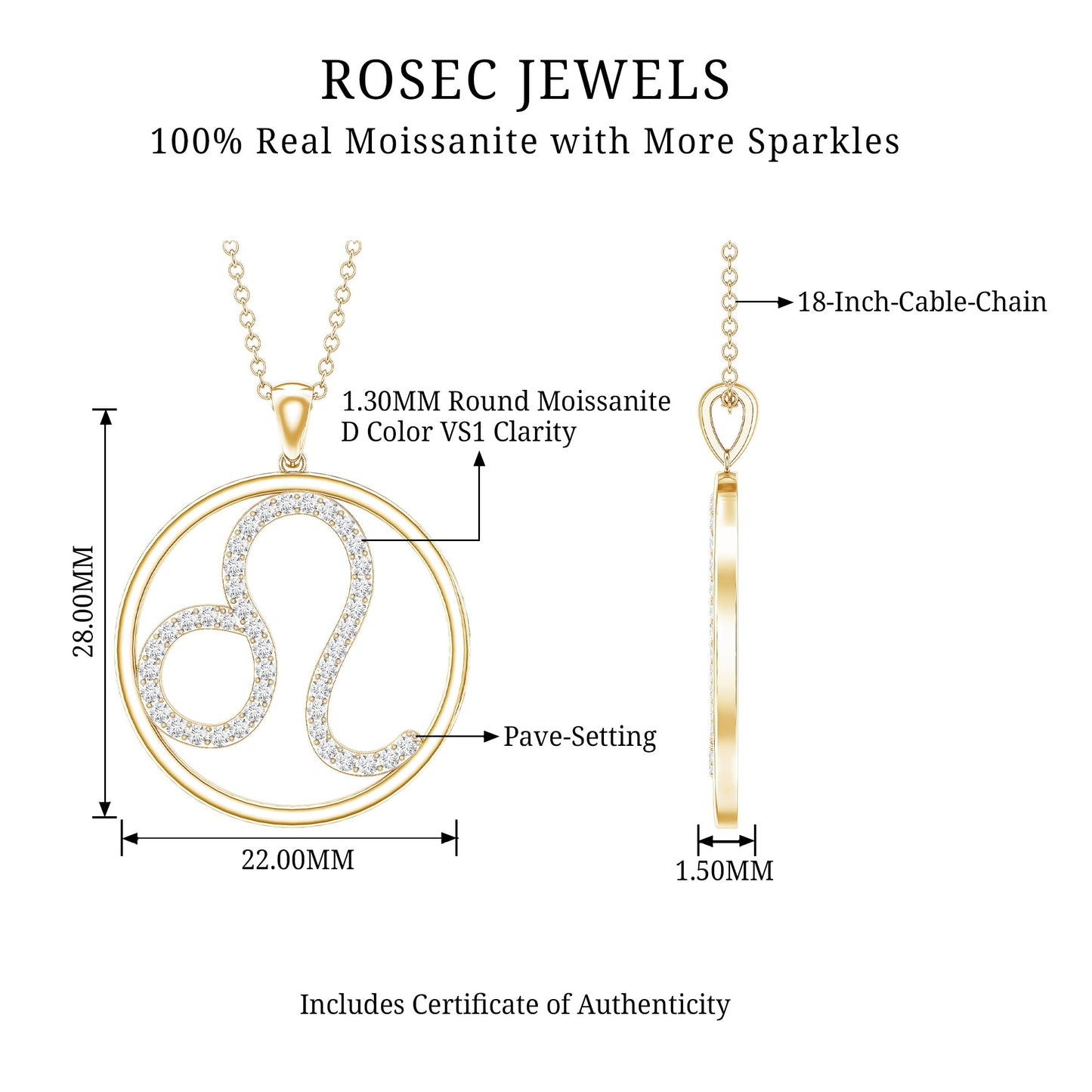 Certified Moissanite Leo Zodiac Sign Necklace