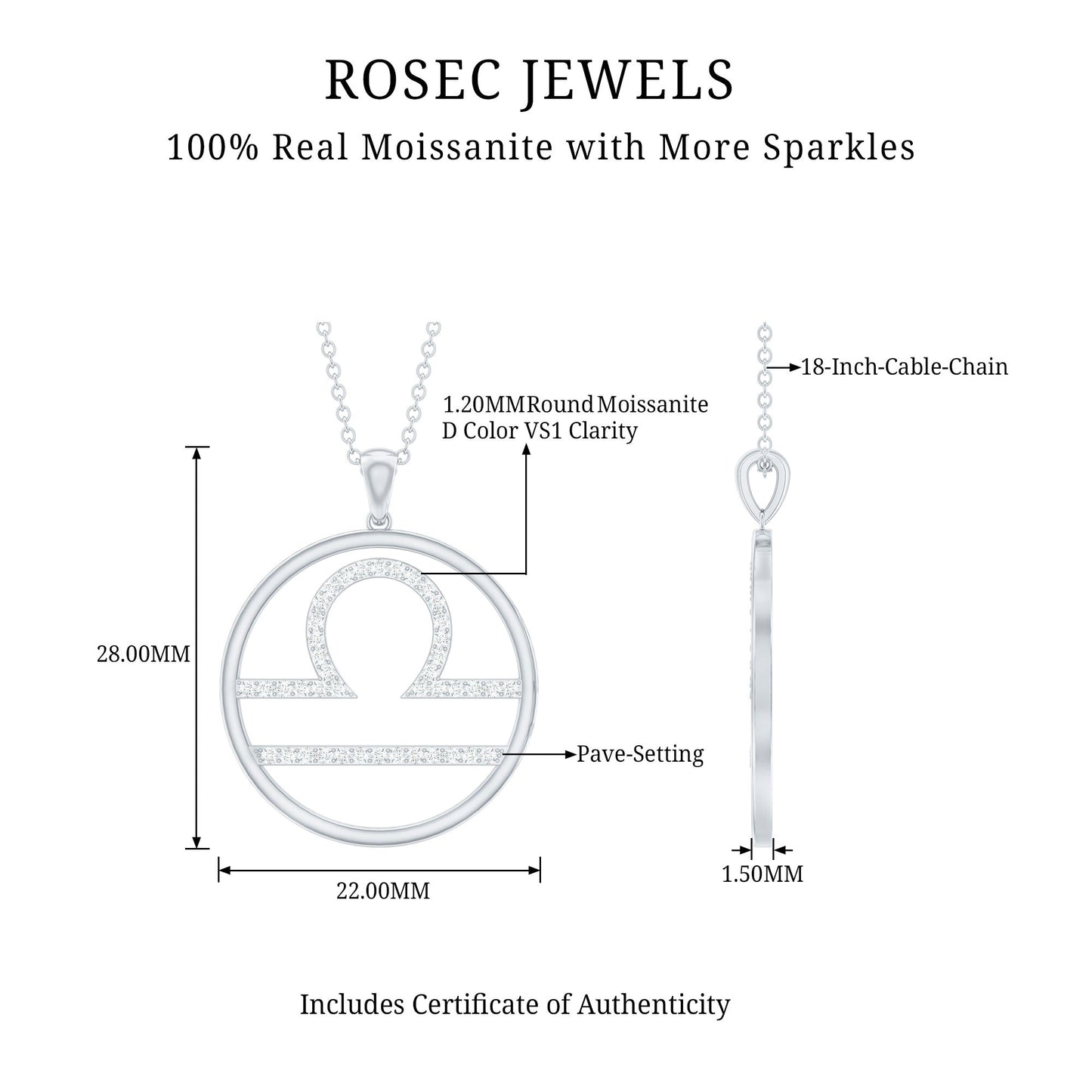Certified Moissanite Libra Zodiac Sign Pendant Necklace