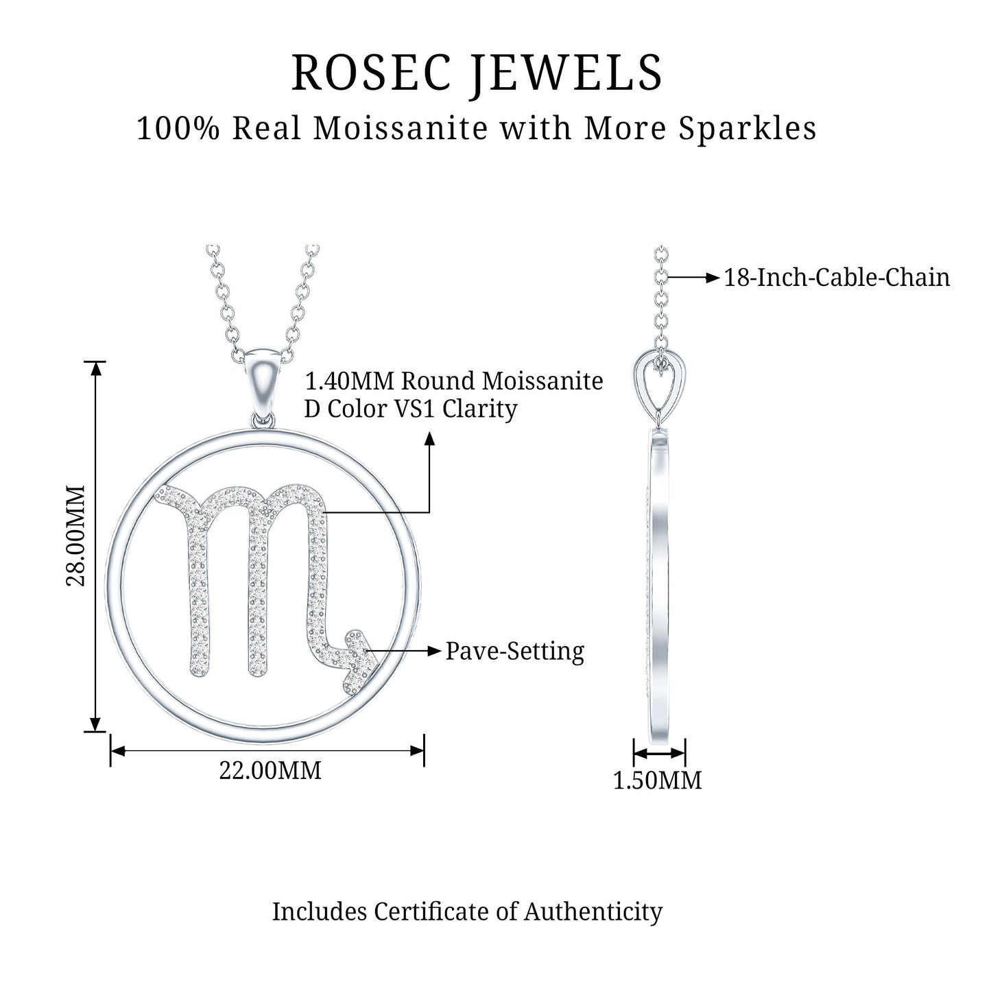 Certified Moissanite Scorpio Zodiac Pendant Necklace