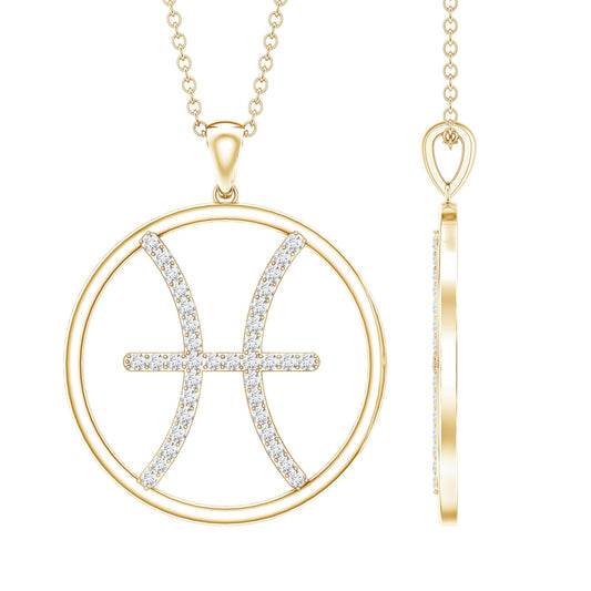 Certified Moissanite Pisces Zodiac Sign Pendant Necklace