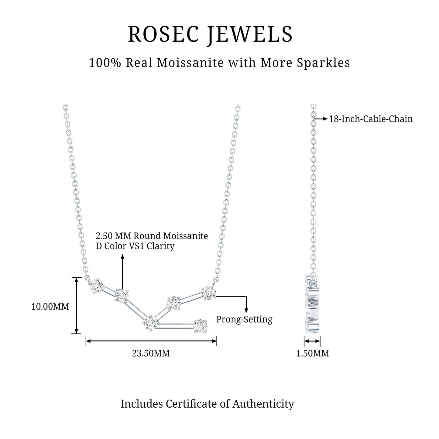 Moissanite Constellation Taurus Zodiac Sign Necklace