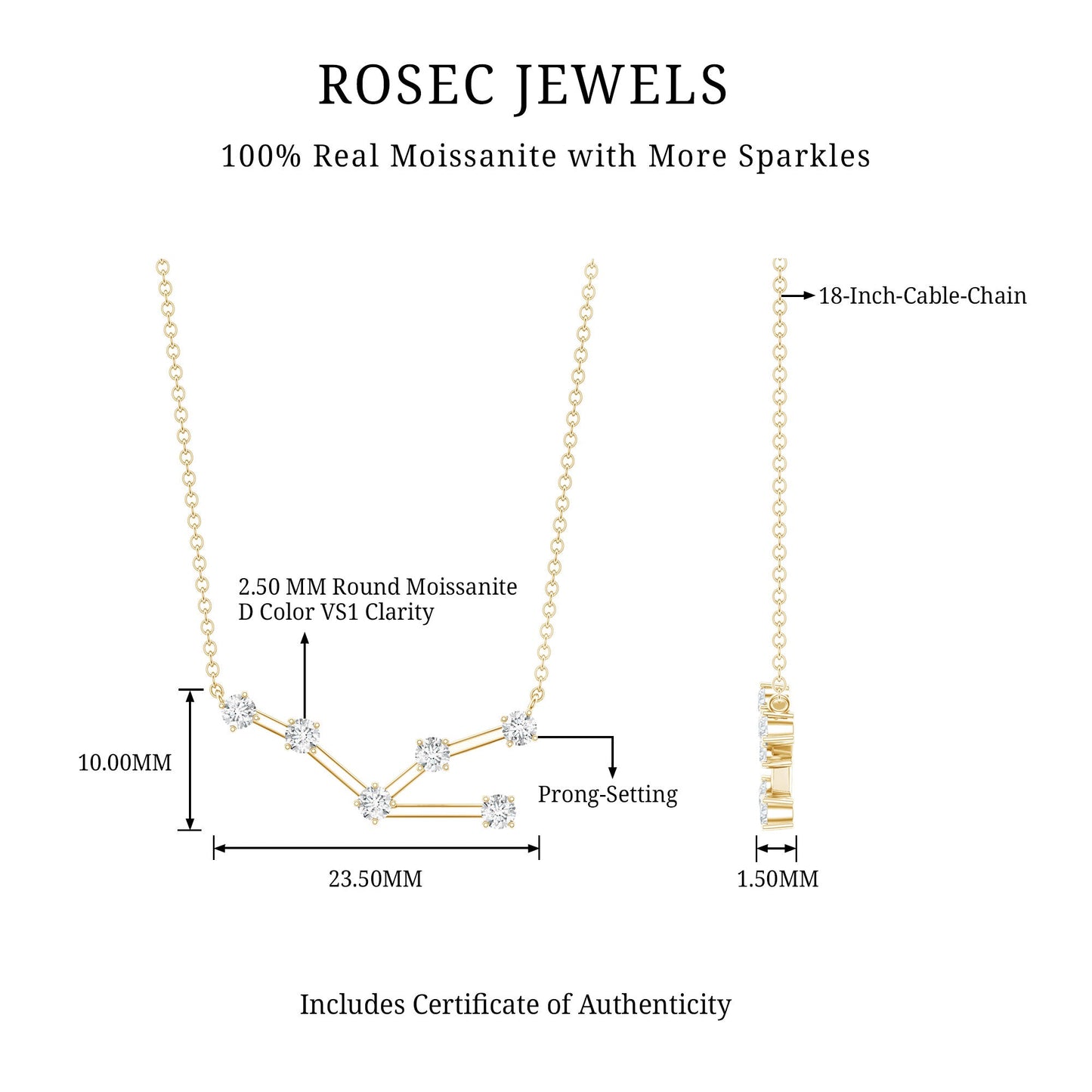 Moissanite Constellation Taurus Zodiac Sign Necklace