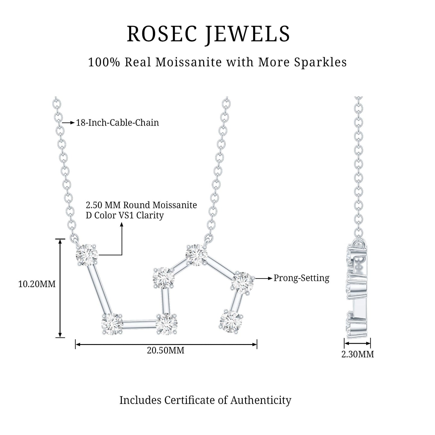 Moissanite Constellation Leo Zodiac Sign Necklace