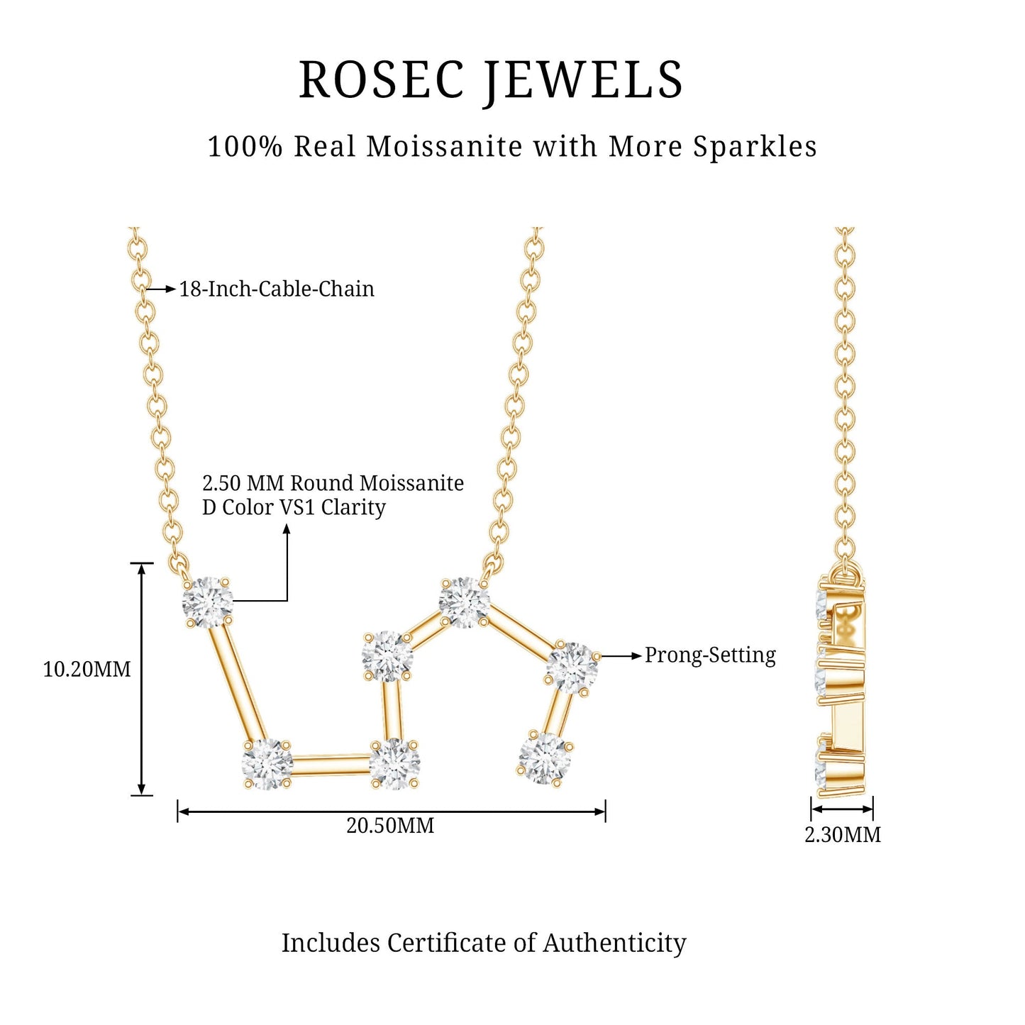 Moissanite Constellation Leo Zodiac Sign Necklace