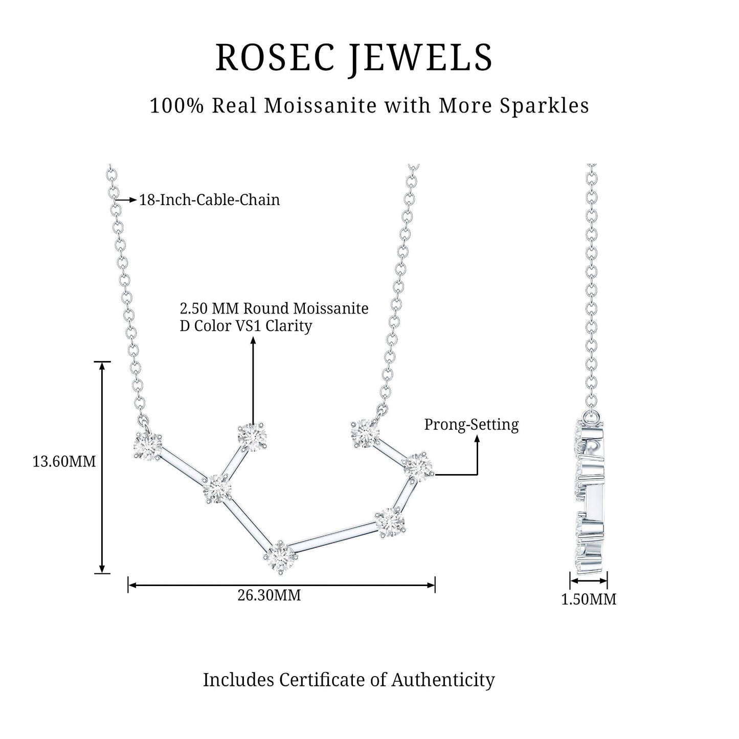 Certified Moissanite Constellation Sagittarius Zodiac Sign Necklace