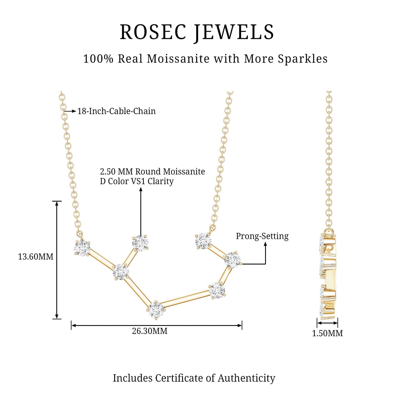 Certified Moissanite Constellation Sagittarius Zodiac Sign Necklace