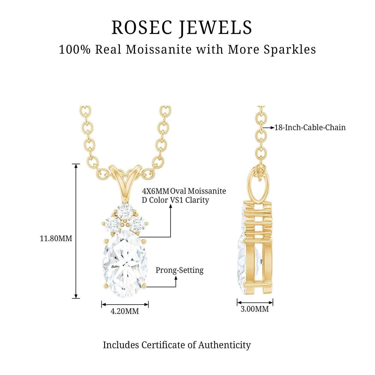 Oval and Round Cut Moissanite Pendant Necklace for Women