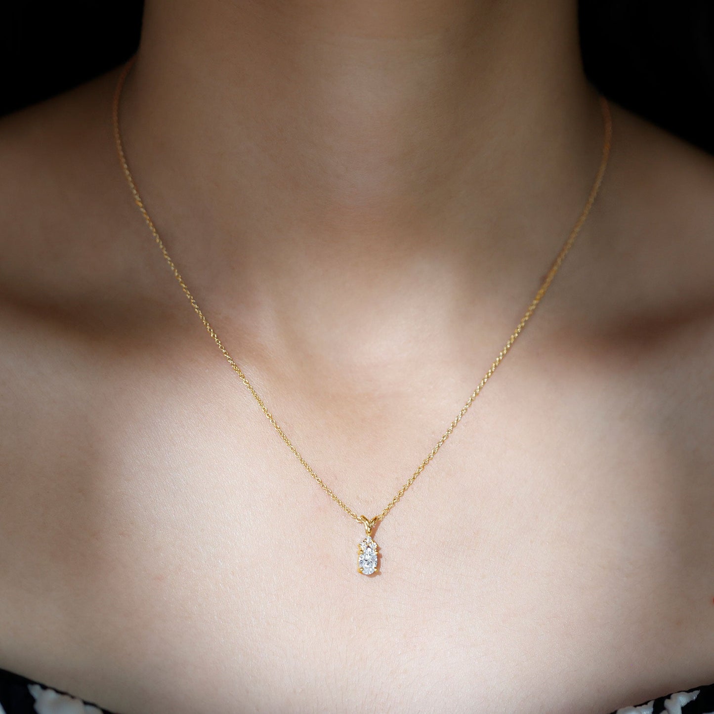 Oval and Round Cut Moissanite Pendant Necklace for Women