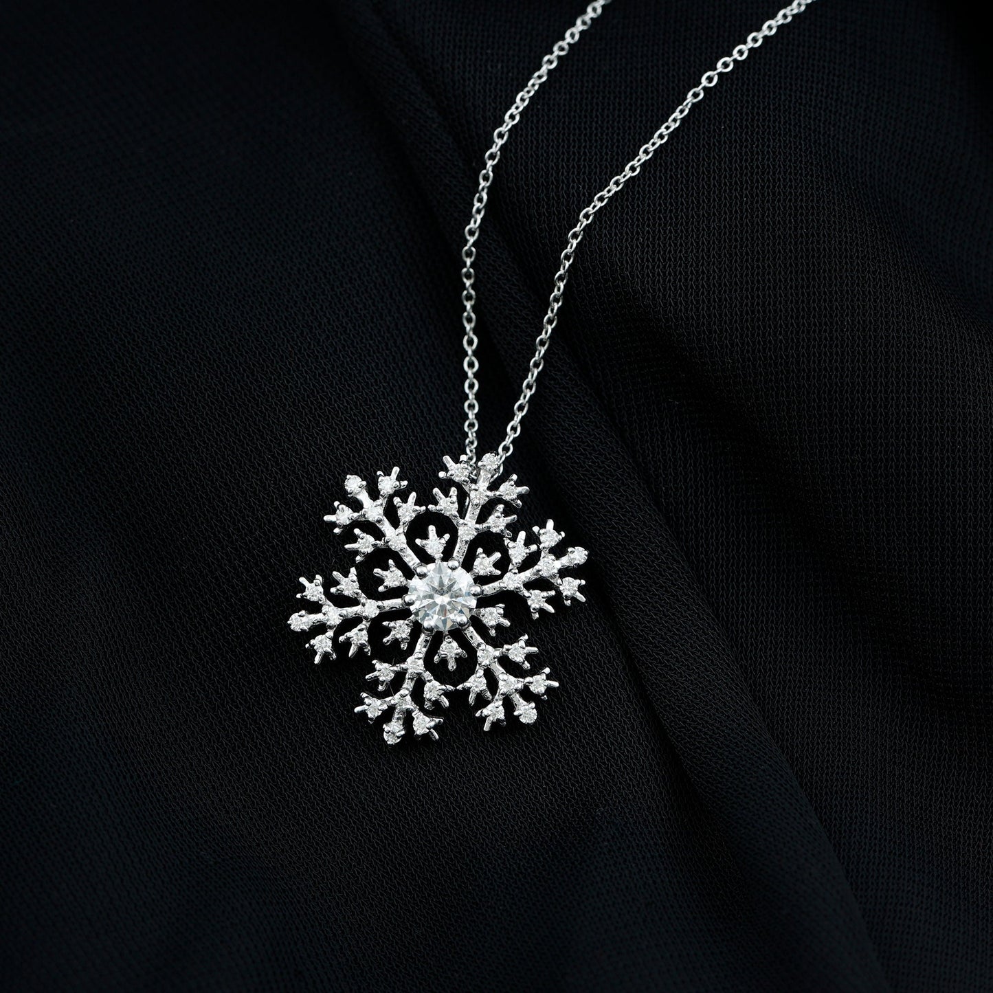 Certified Moissanite Snowflake Pendant Necklace With Chain