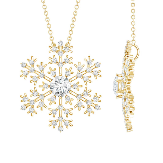 Certified Moissanite Snowflake Pendant Necklace With Chain