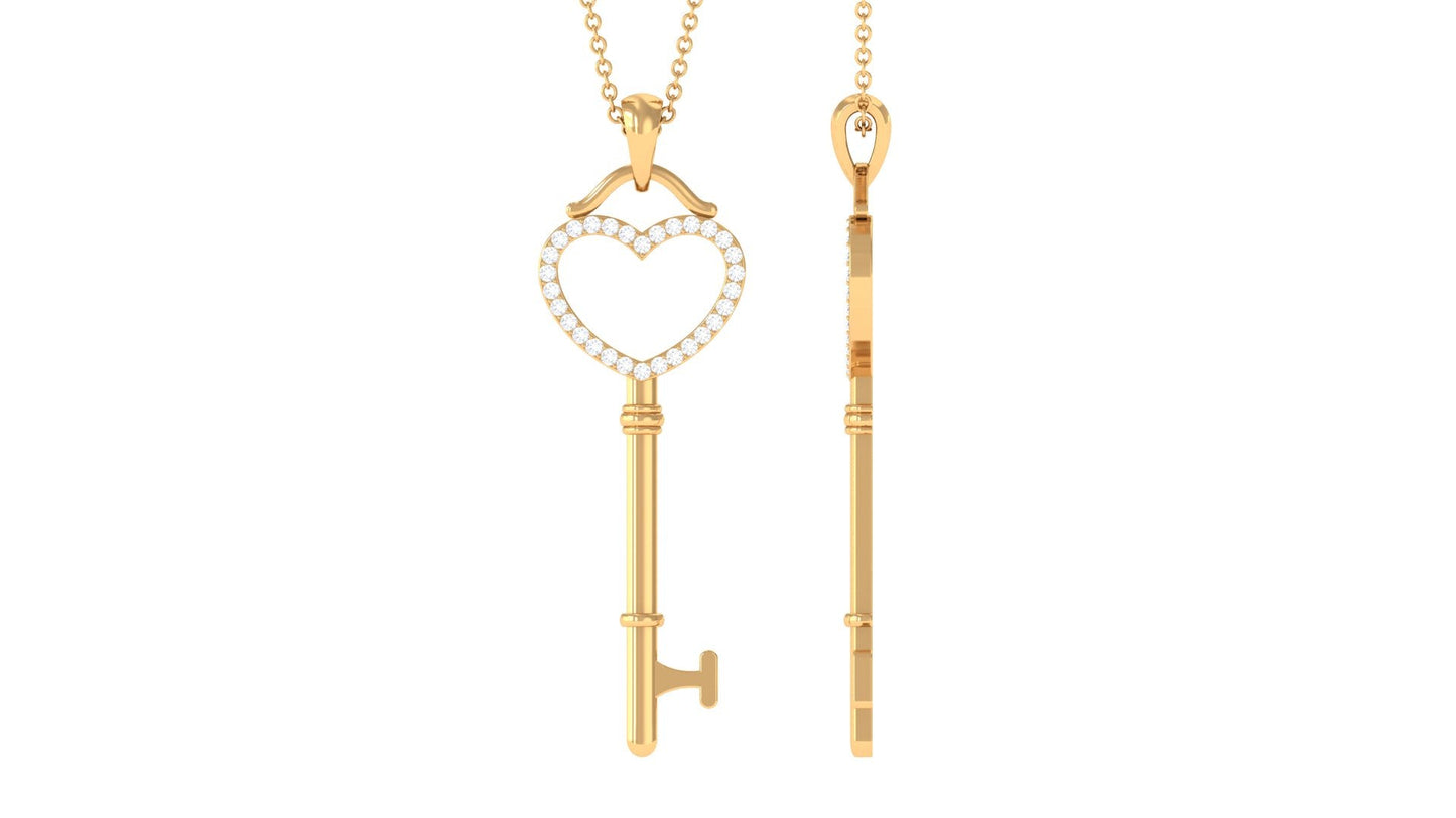 Certified Moissanite Open Heart Key Pendant for Her