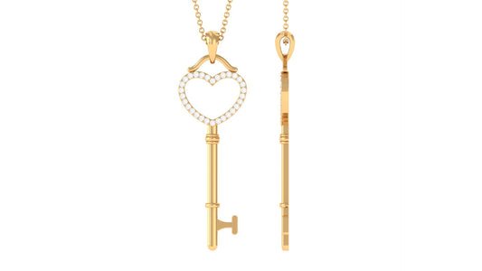 Certified Moissanite Open Heart Key Pendant for Her