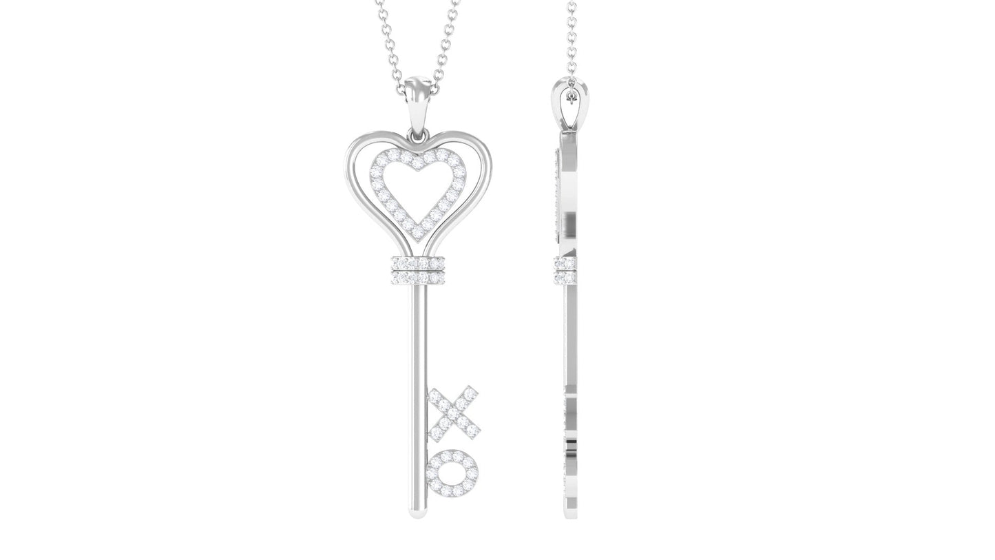 Certified Moissanite Double Heart Key Pendant with XO