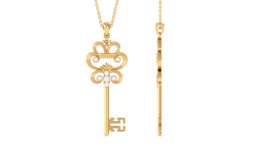 Certified Moissanite Vintage Inspired Key Pendant Necklace