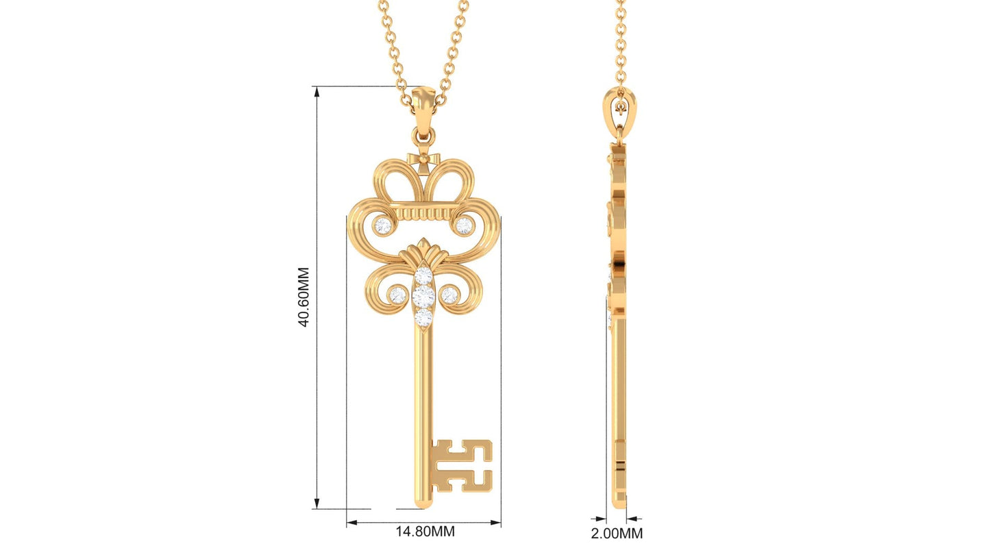 Certified Moissanite Vintage Inspired Key Pendant Necklace