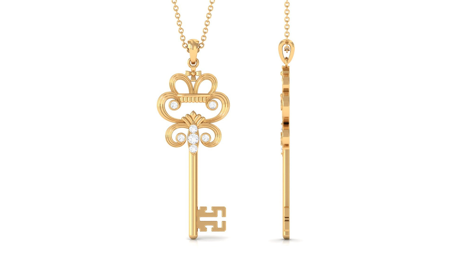 Certified Moissanite Vintage Inspired Key Pendant Necklace
