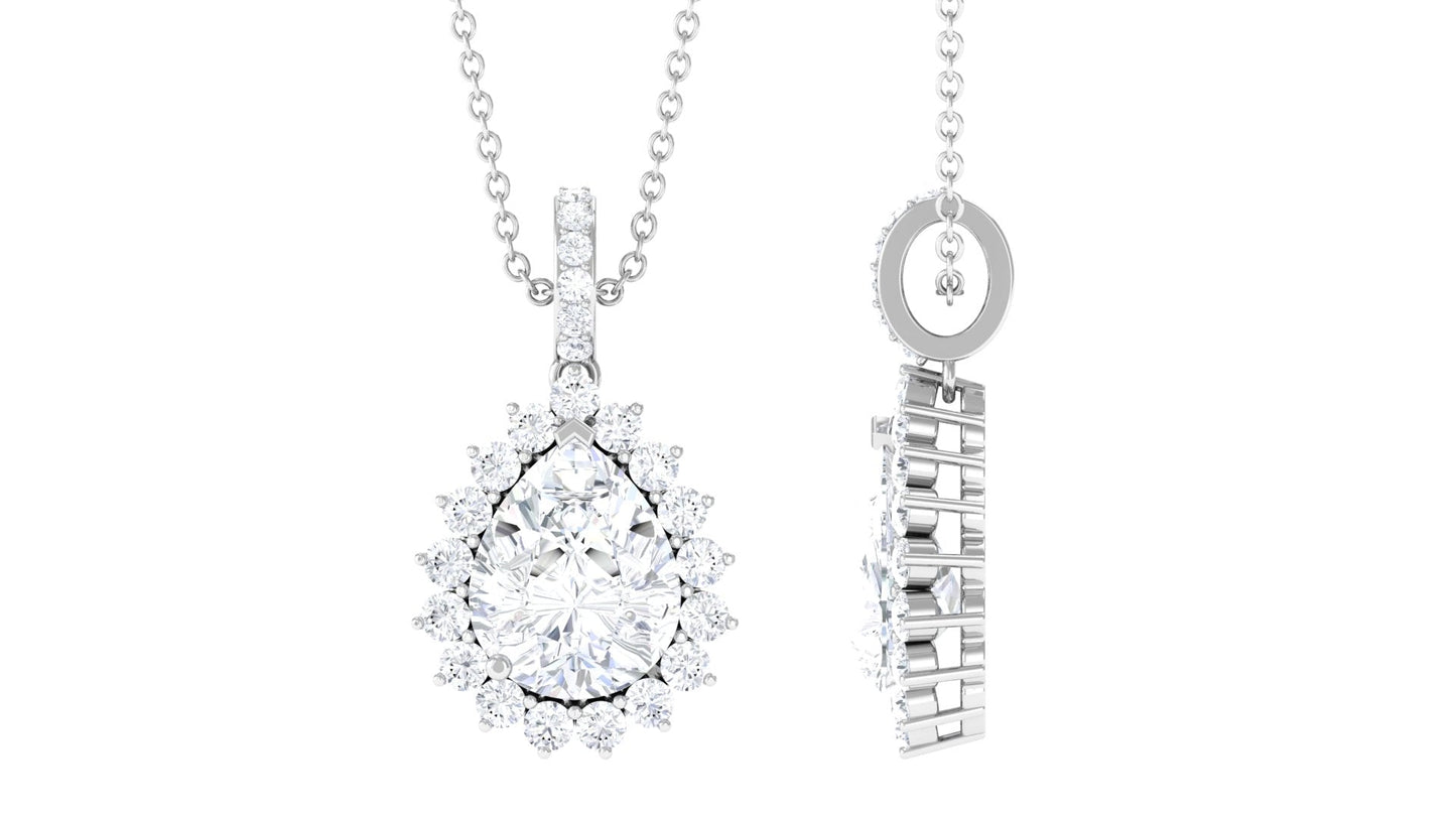 2.6 Carat Certified Moissanite Teardrop Wedding Necklace with Halo