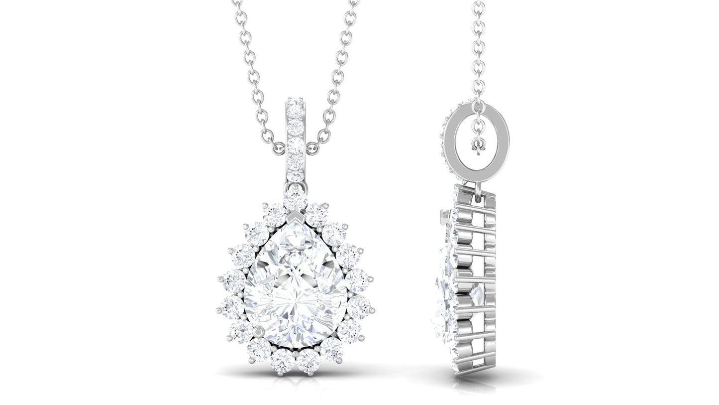 2.6 Carat Certified Moissanite Teardrop Wedding Necklace with Halo