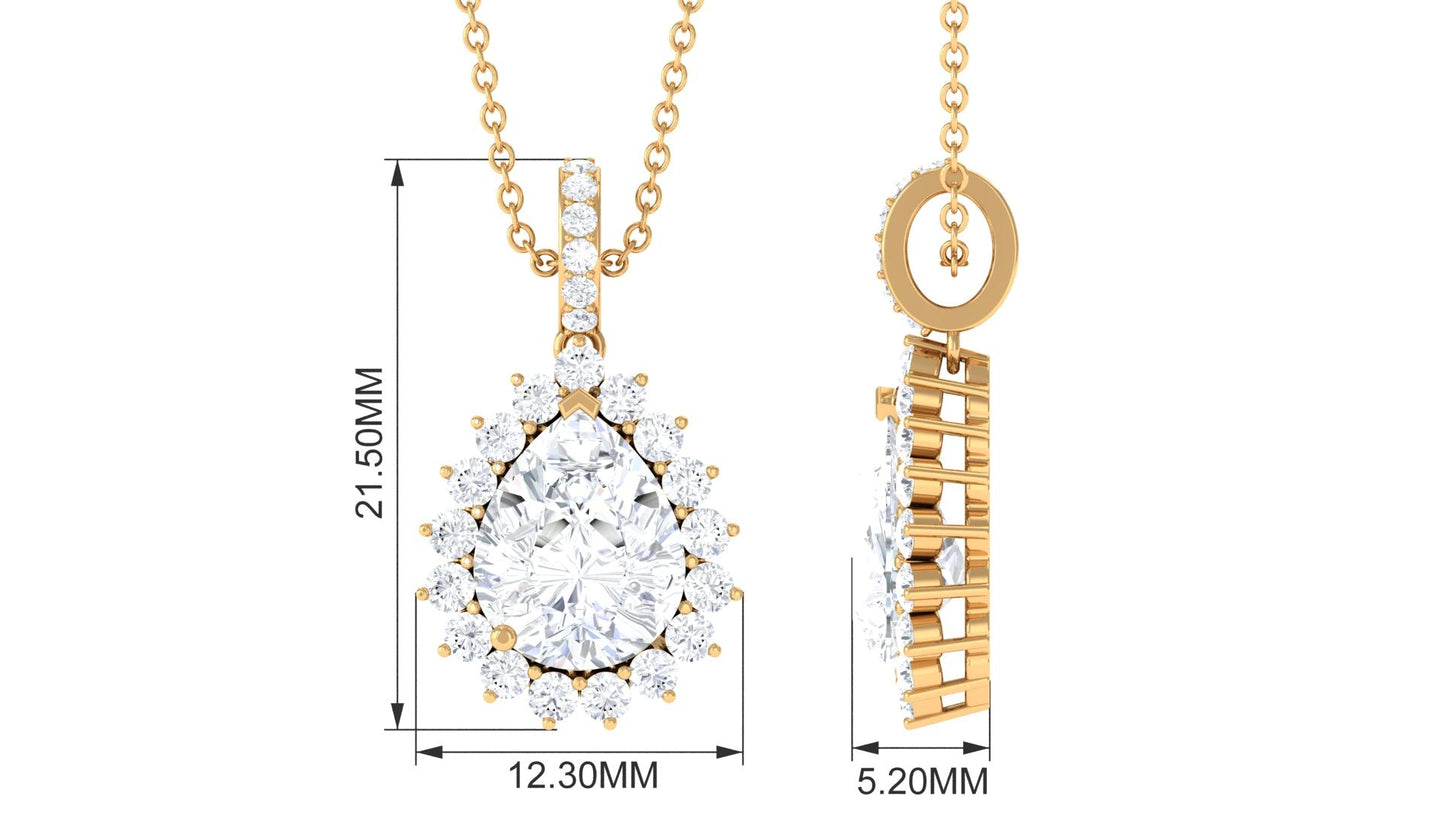 2.6 Carat Certified Moissanite Teardrop Wedding Necklace with Halo