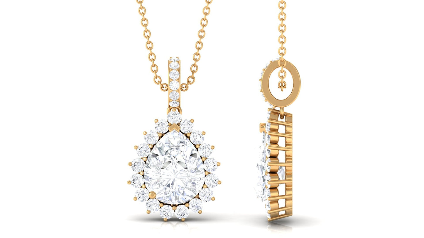 2.6 Carat Certified Moissanite Teardrop Wedding Necklace with Halo