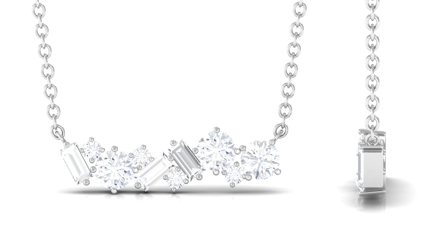 1.5 Ctw Round and Baguette Cut Moissanite Cluster Bar Necklace