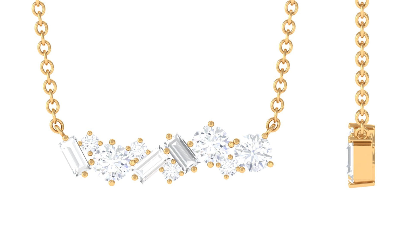 1.5 Ctw Round and Baguette Cut Moissanite Cluster Bar Necklace