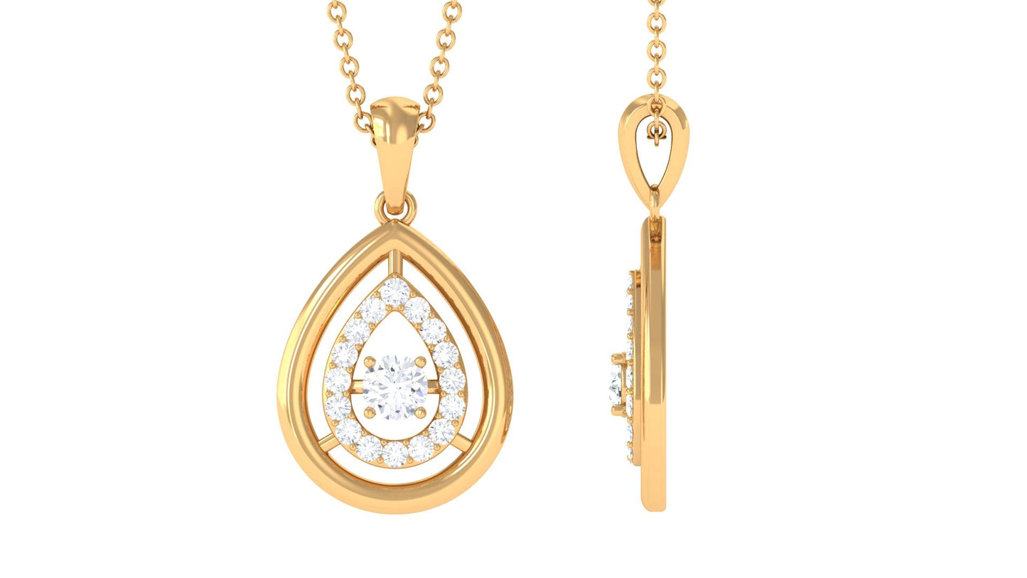 Certified Moissanite Teardrop Shape Necklace with Halo