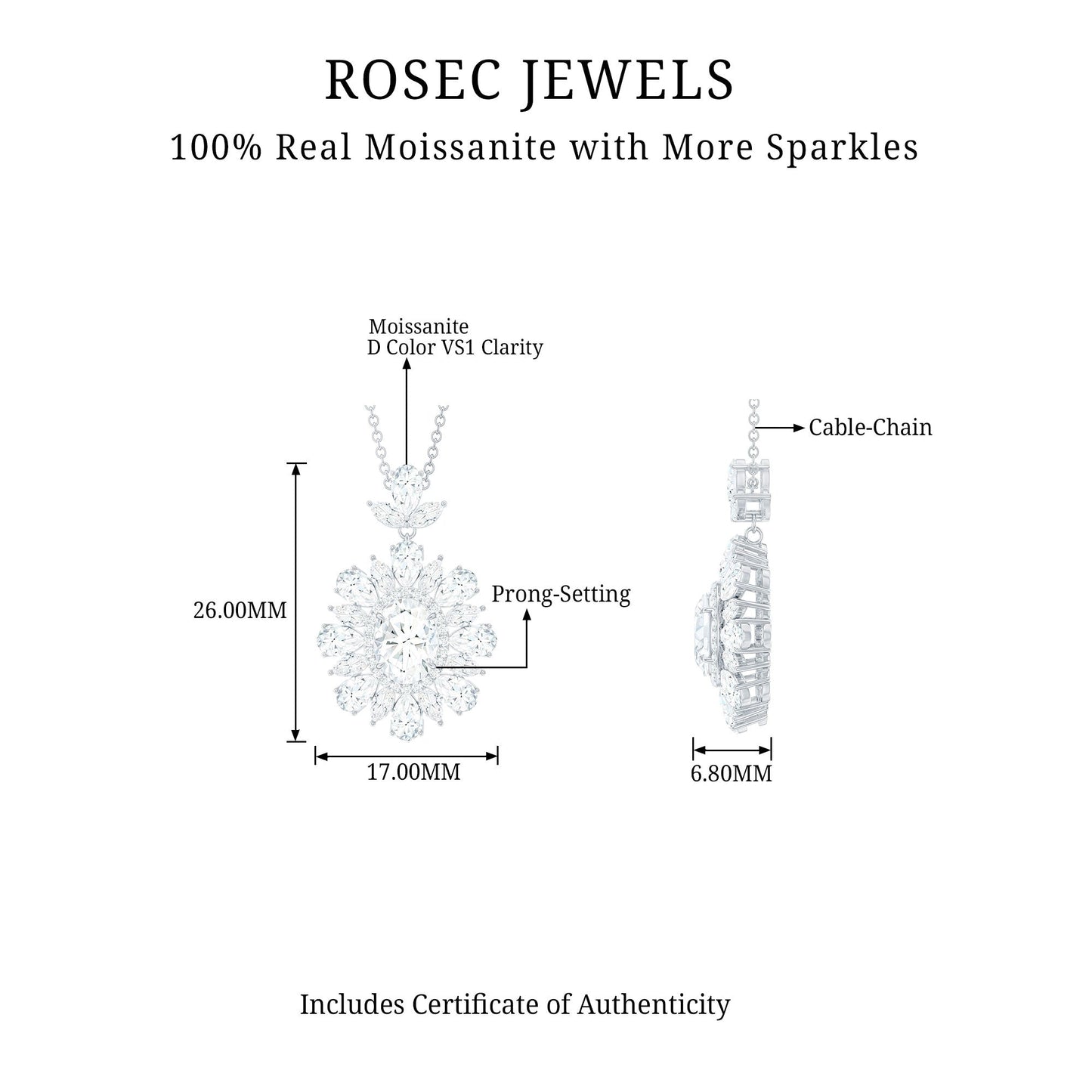 1.2 Carat Certified Moissanite Bridal Pendant Necklace