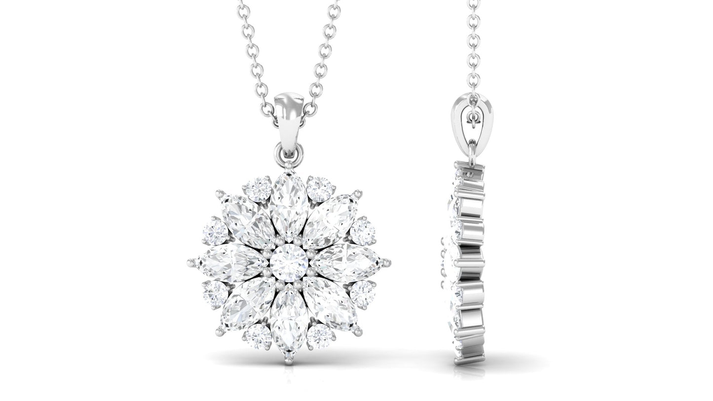 Round and Marquise Cut Moissanite Statement Flower Pendant