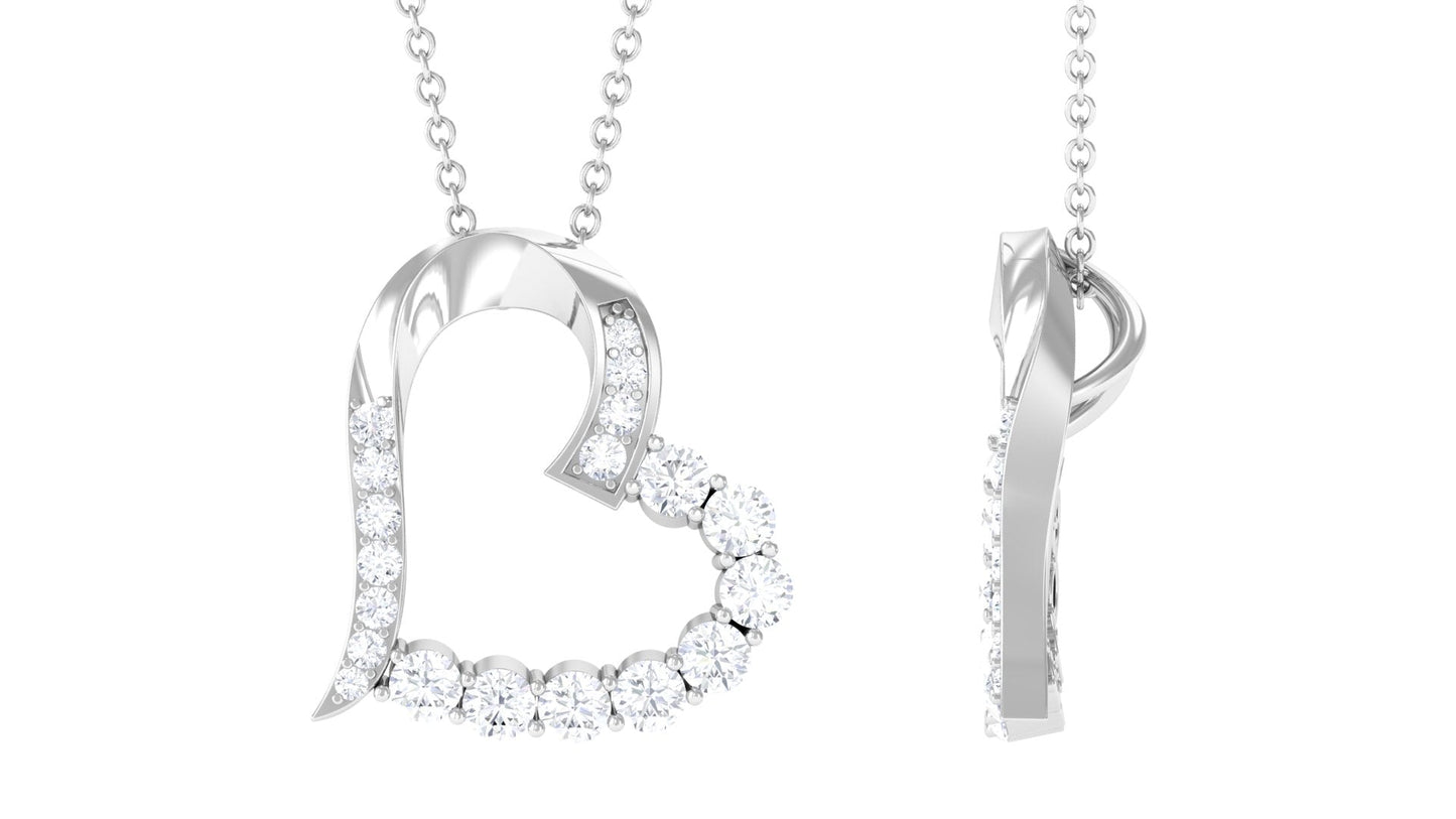 Round Cut Moissanite Open Heart Pendant in Prong Setting