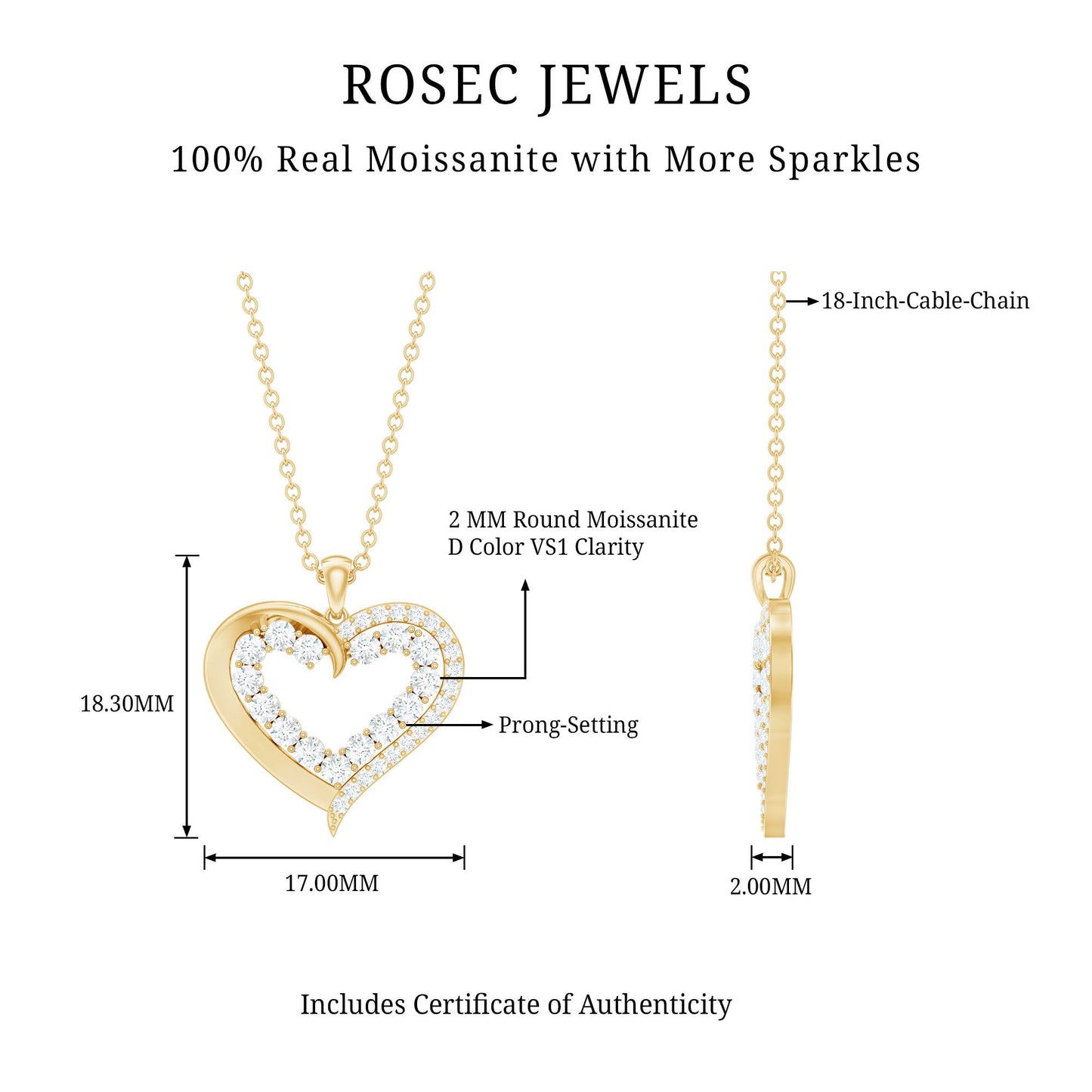 Certified Moissanite Open Heart Pendant