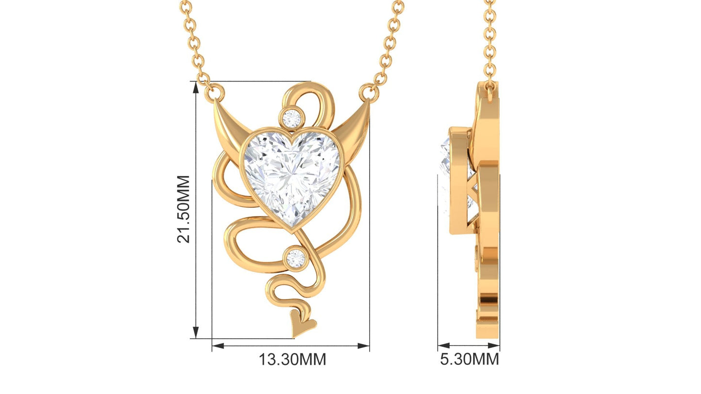 2 CT Moissanite Devil Heart Necklace in Bezel Setting