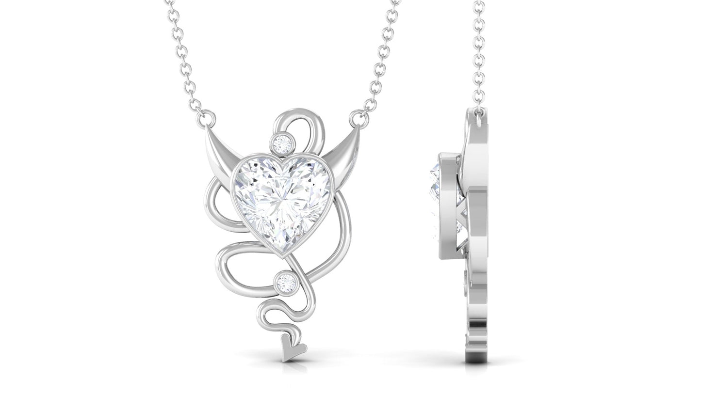 2 CT Moissanite Devil Heart Necklace in Bezel Setting