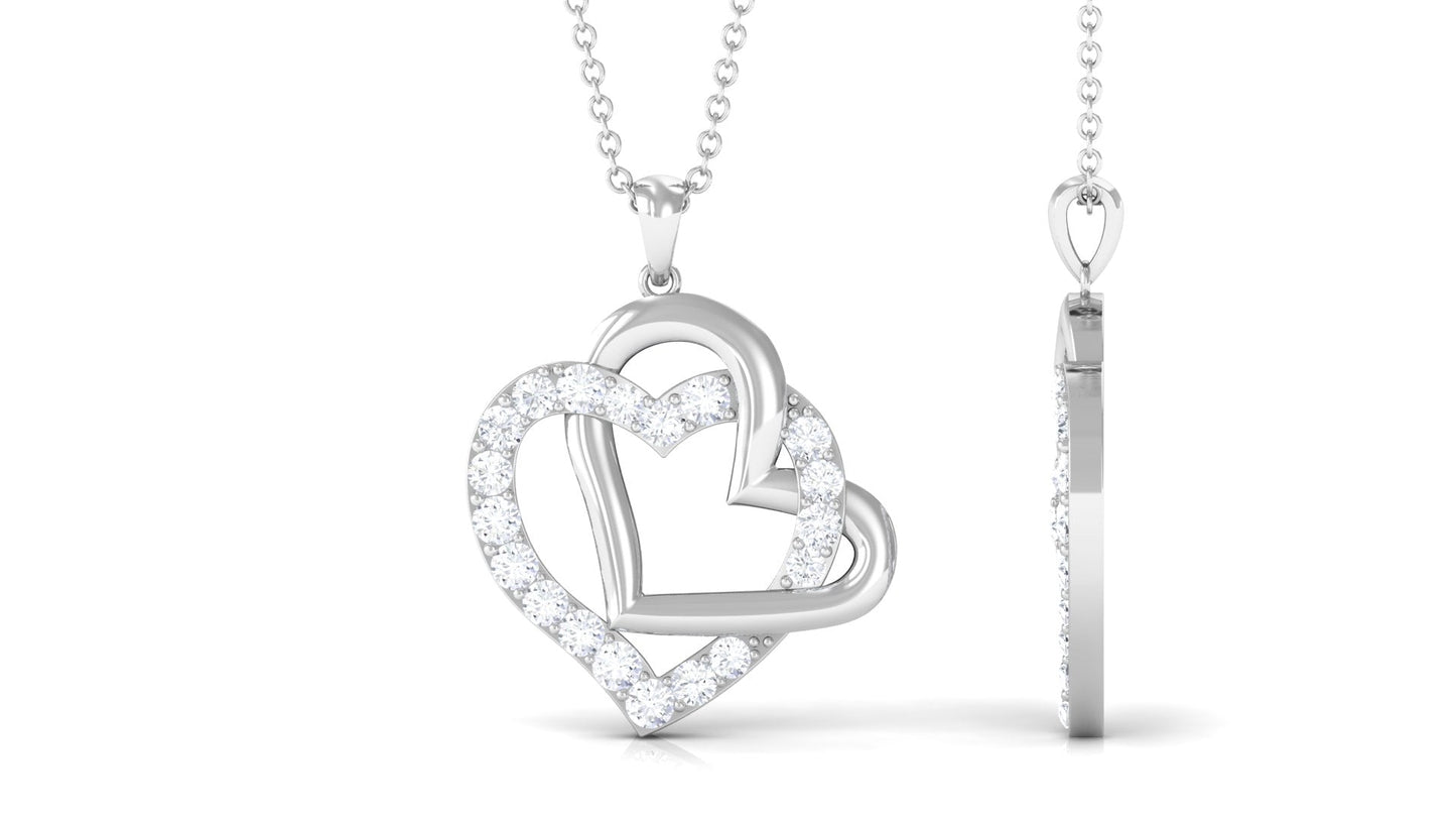 Round Shape Moissanite Interlock Double Heart Pendant