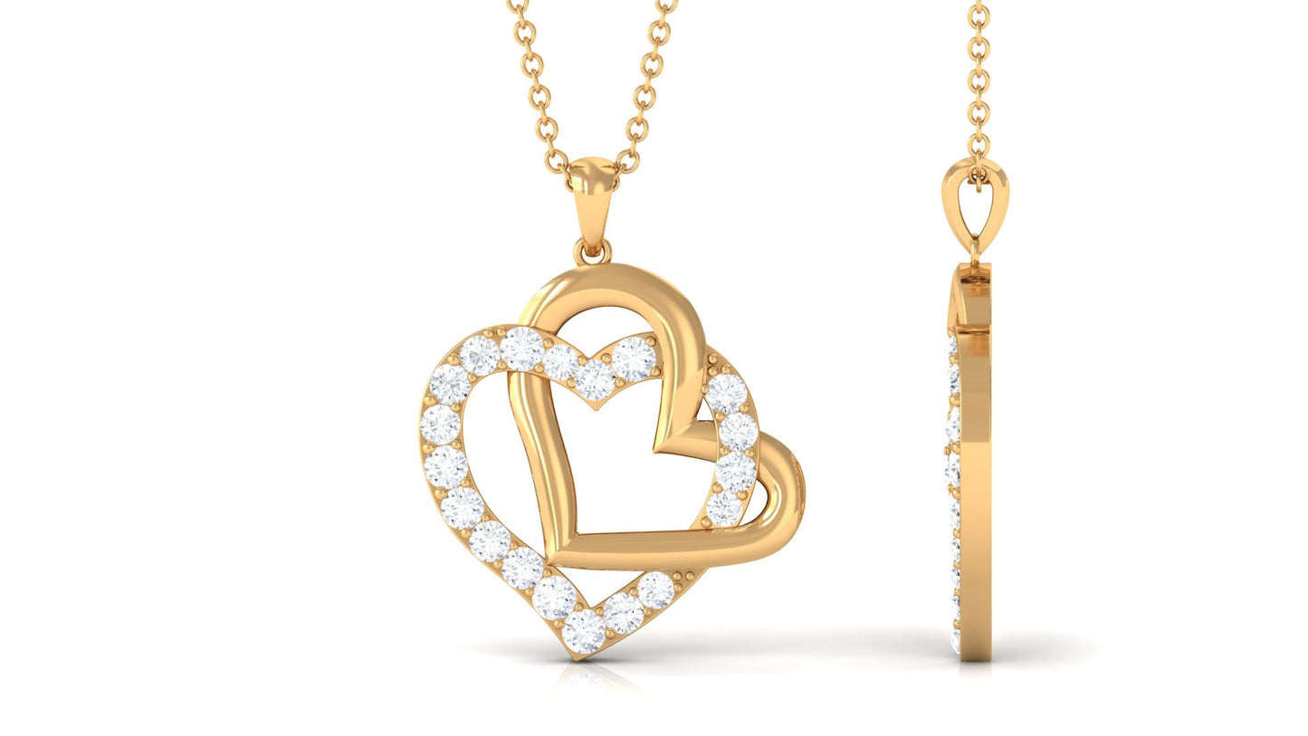 Round Shape Moissanite Interlock Double Heart Pendant