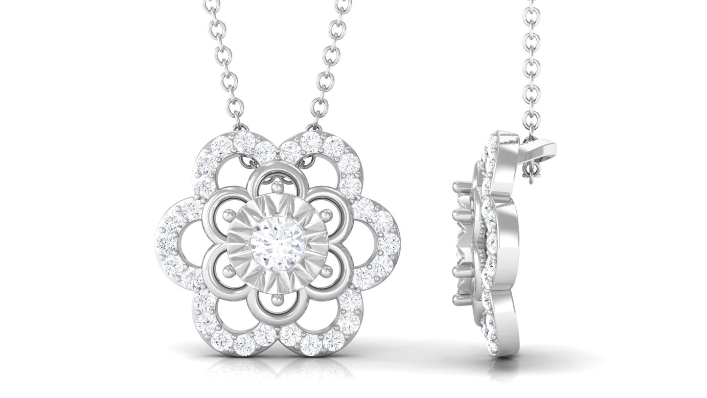 Certified Moissanite Floral Pendant Necklace