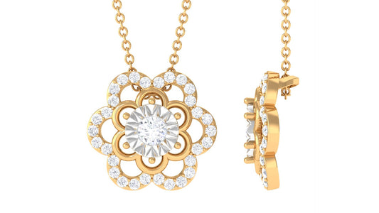 Certified Moissanite Floral Pendant Necklace