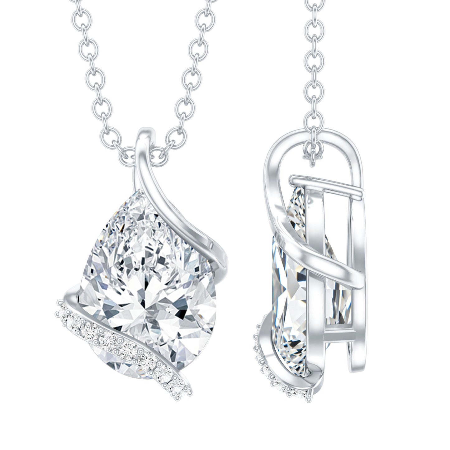 2 Carat Pear Shaped Moissanite Solitaire Pendant in Silver