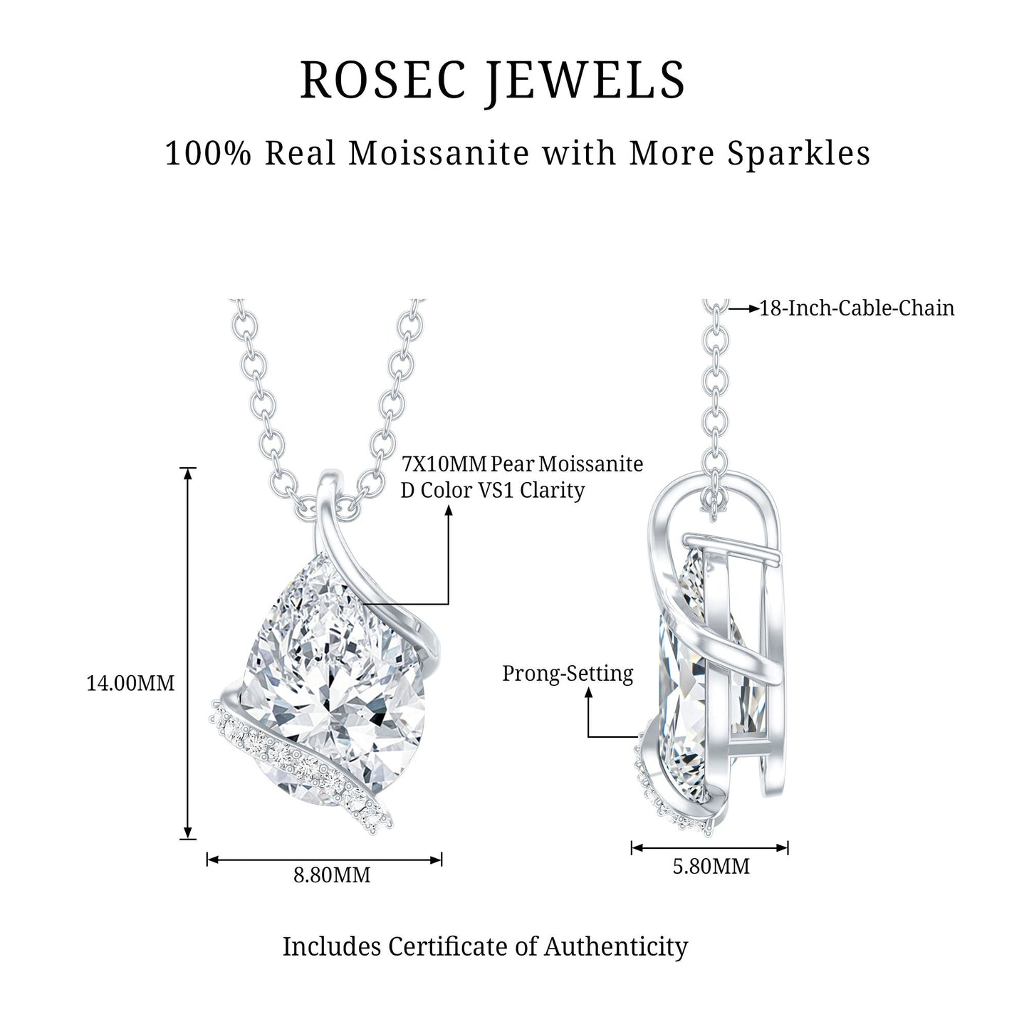 2.2 Carat Certified Moissanite Designer Teardrop Pendant