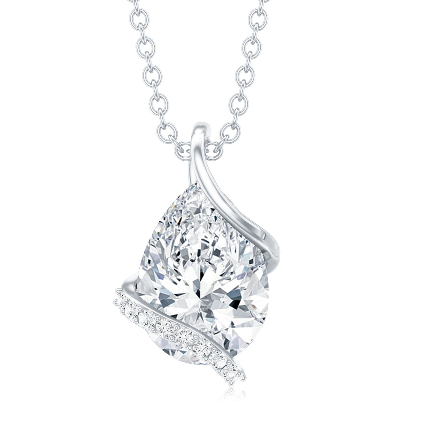 2 Carat Pear Shaped Moissanite Solitaire Pendant in Silver