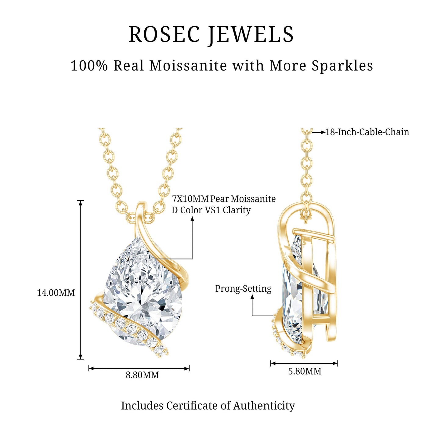 2.2 Carat Certified Moissanite Designer Teardrop Pendant