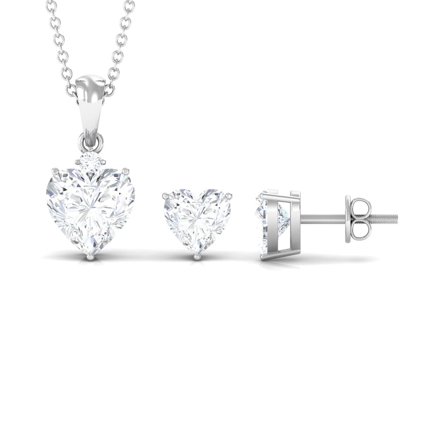 2 Carat Solitaire Moissanite Heart Pendant and Earrings Set