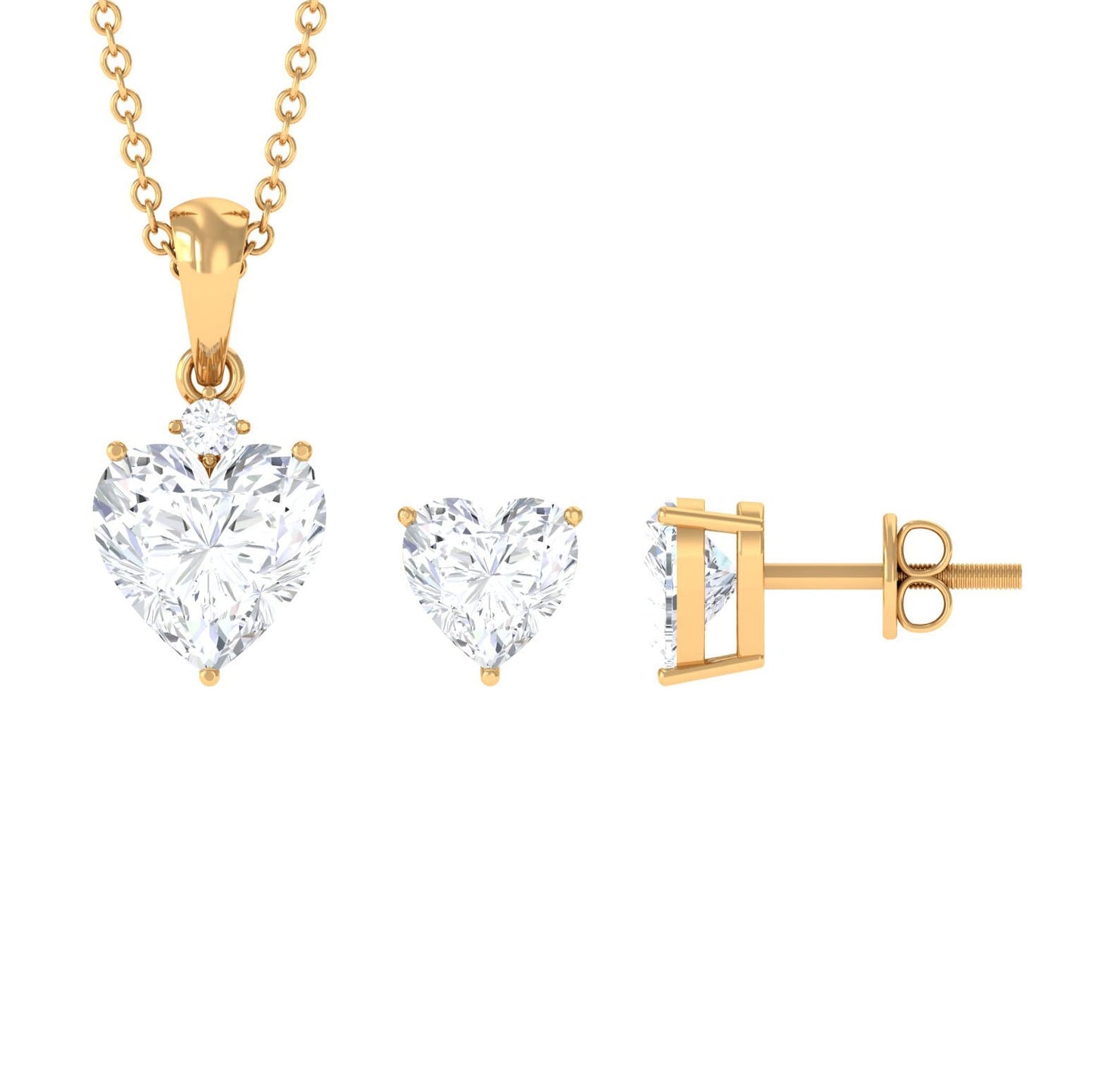 2 Carat Solitaire Moissanite Heart Pendant and Earrings Set