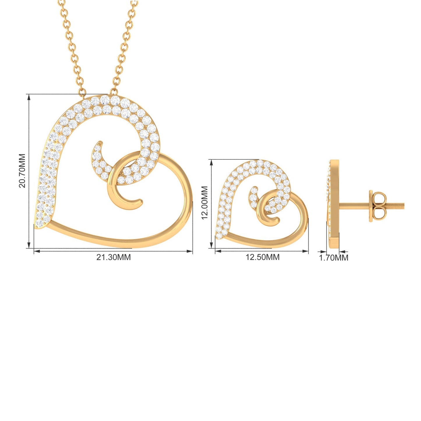 Modern Heart Necklace and Earrings Set with Certified Moissanite