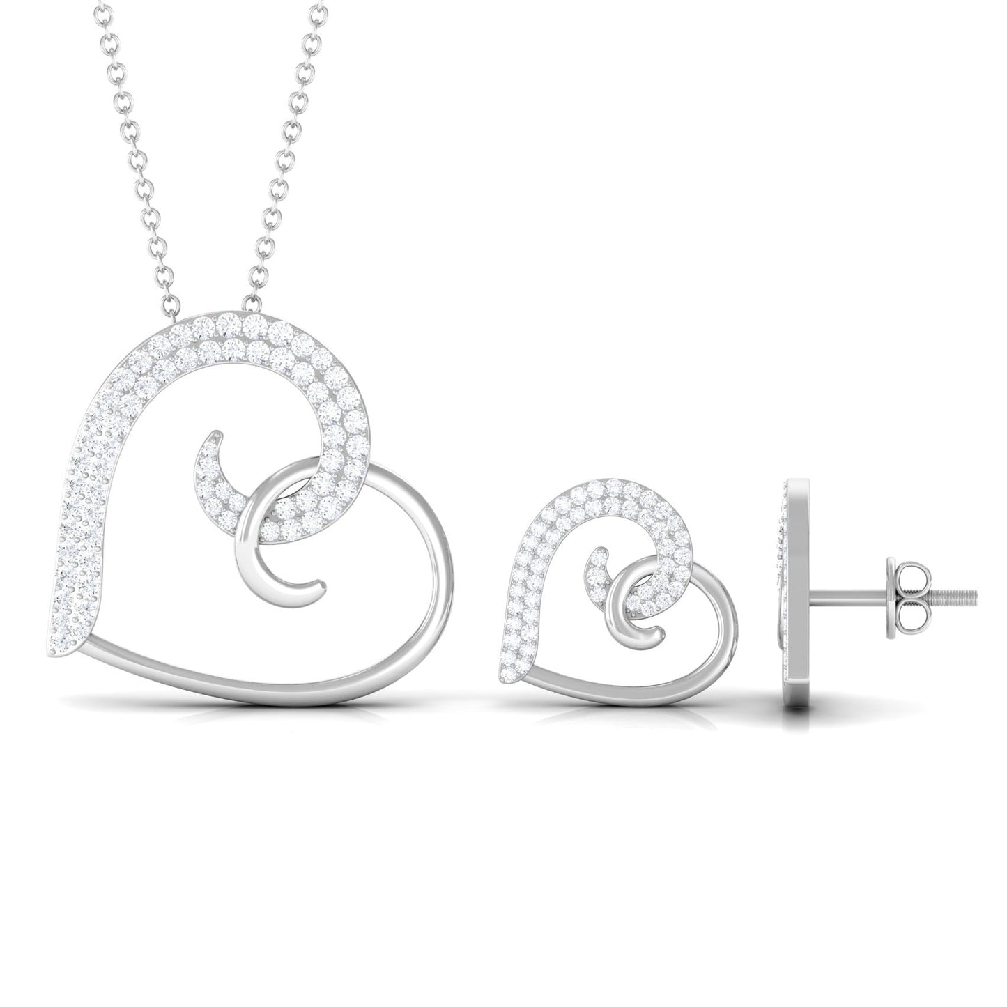 Modern Heart Necklace and Earrings Set with Certified Moissanite